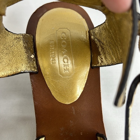 ๐2/$25 ๐ Coach Prue Snake Embossed Leather Sandals Gold Tan Wedge Heel - Picture 11 of 12